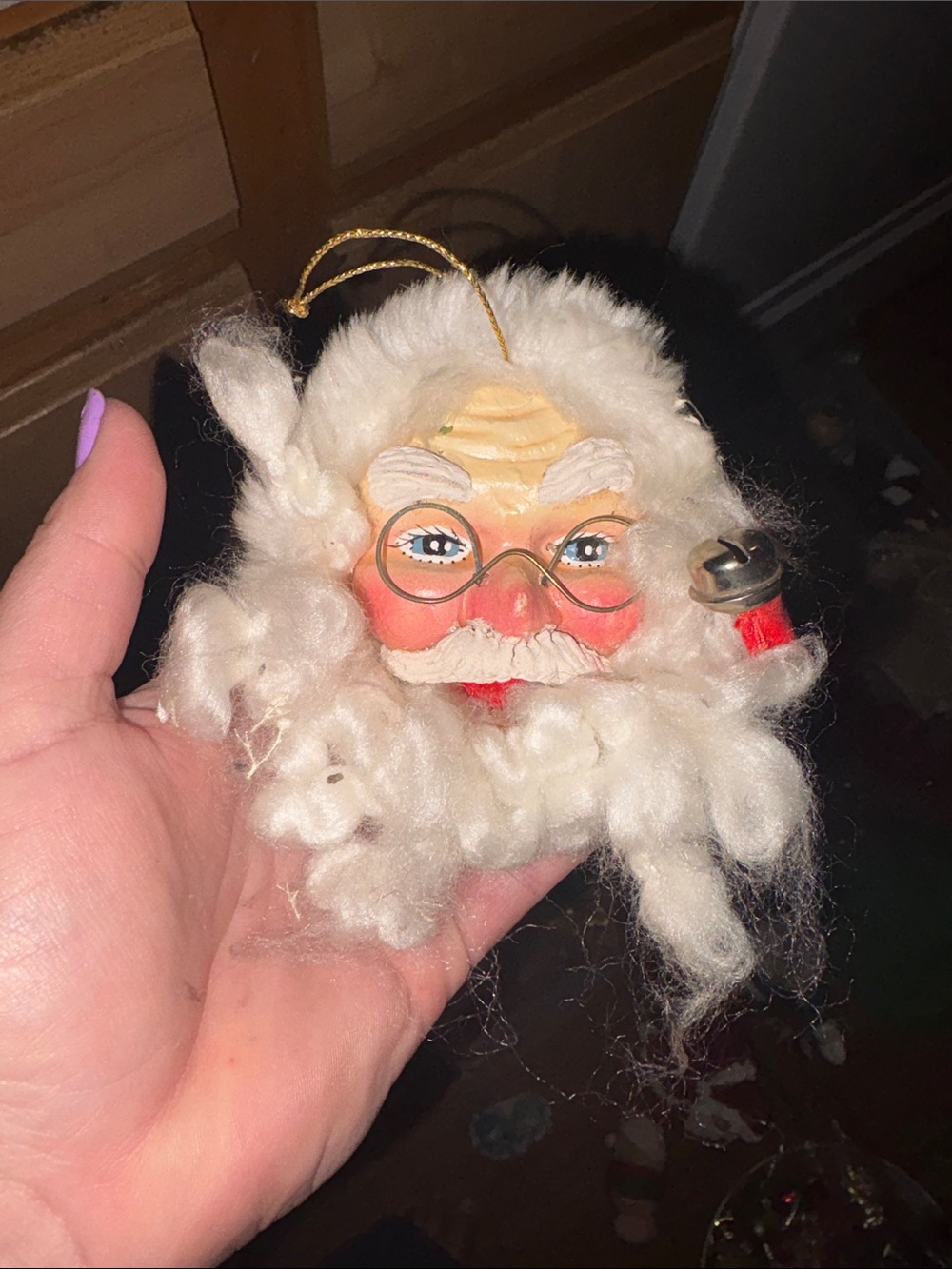 Vintage Santa Face Christmas Ornament - White Beard, Red Accent